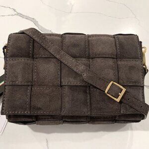 Viola Castellani Suede Padded Weave Crossbody Bag - Dark Brown